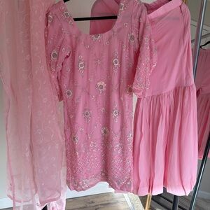 Pink Embroidered Indian sharara suit with Dupatta Indian outfit